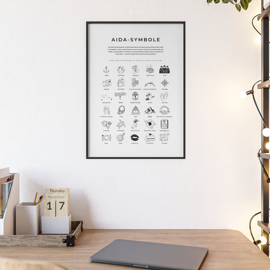 Wandposter mit Holzrahmen - AIDA und Reisesymbole