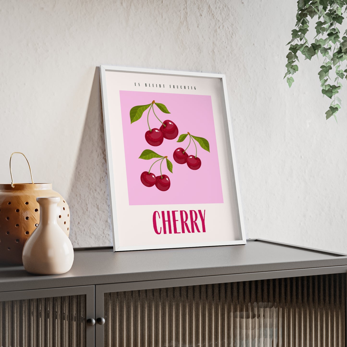 Wandposter mit Holzrahmen - Cherry Pink