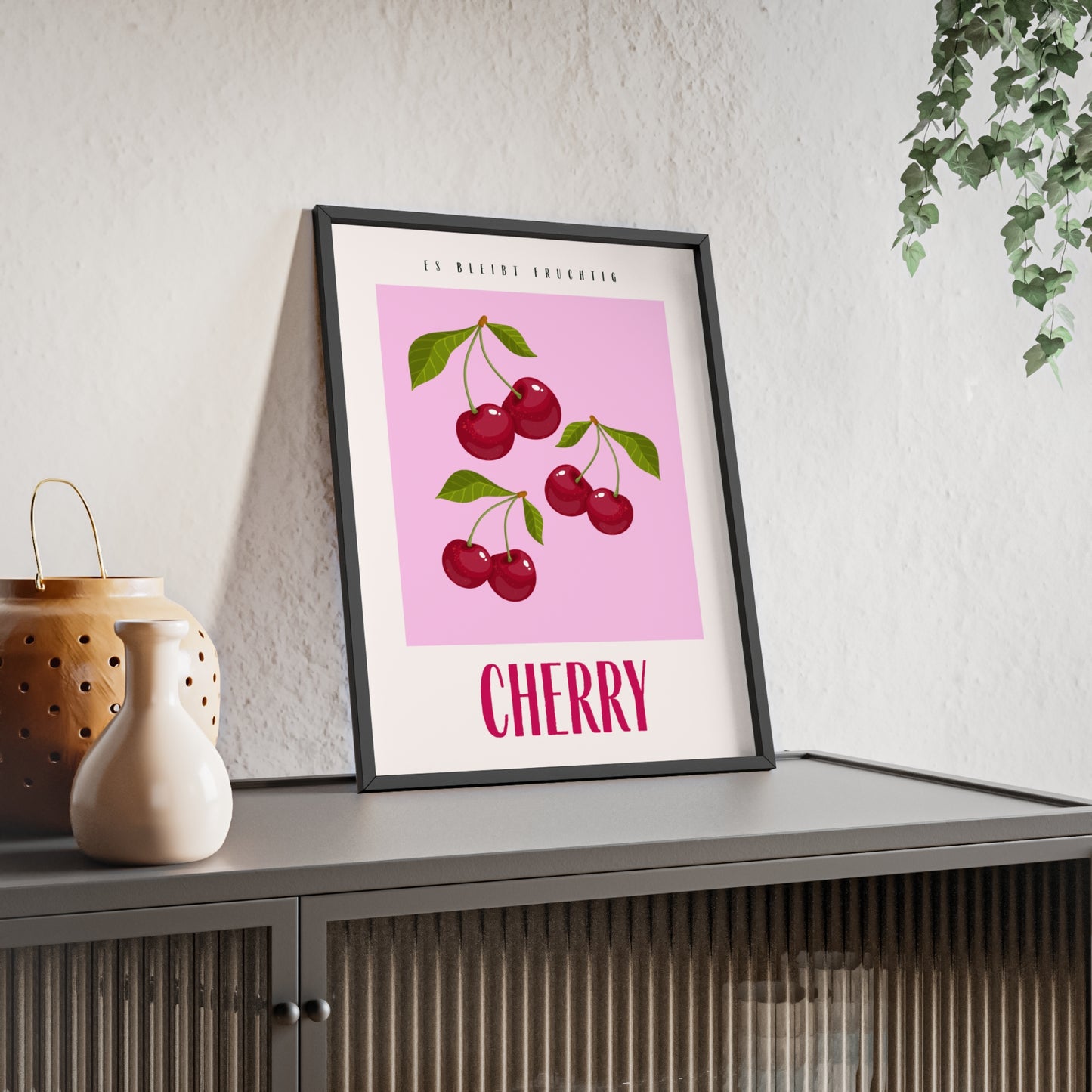 Wandposter mit Holzrahmen - Cherry Pink