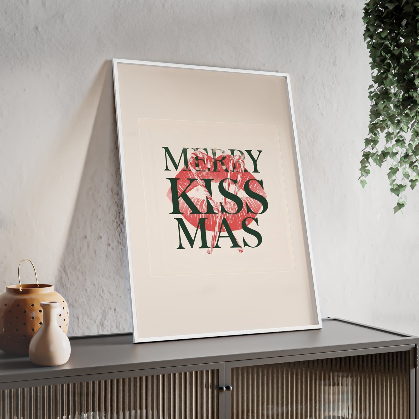 Wandposter mit Holzrahmen - Merry Kiss-Mas