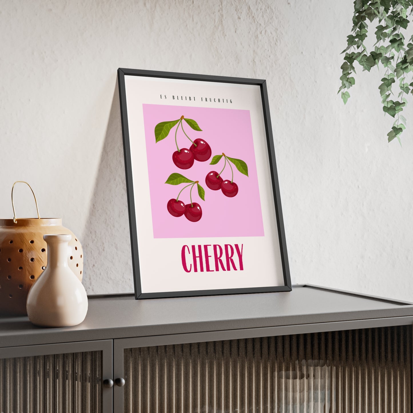 Wandposter mit Holzrahmen - Cherry Pink