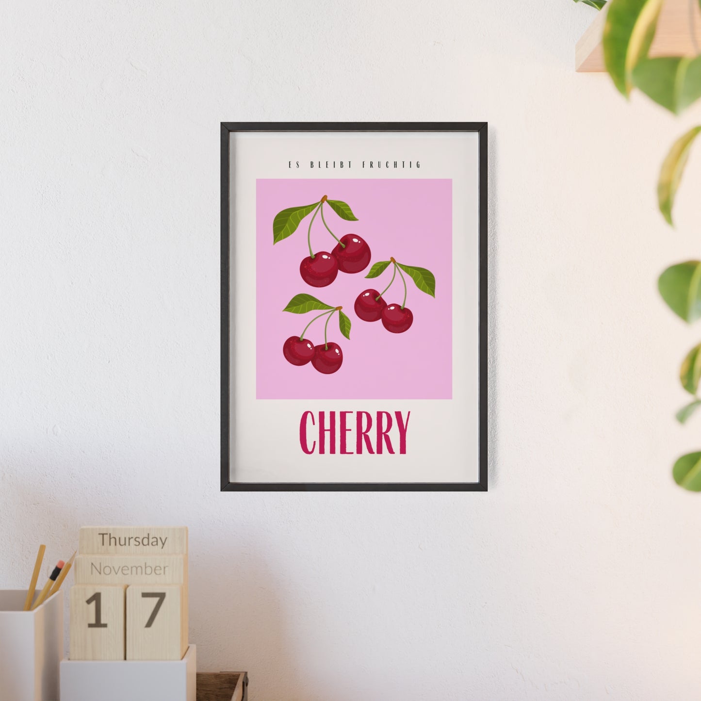 Wandposter mit Holzrahmen - Cherry Pink