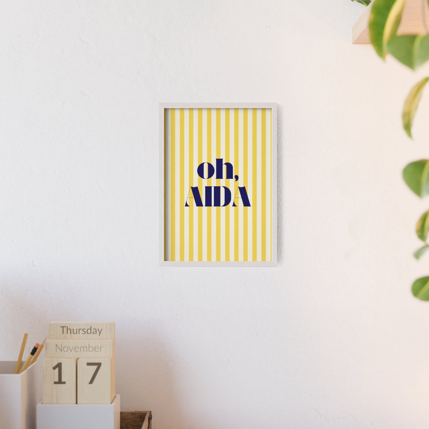 Poster with Wooden Frame - OH AIDA Yellow White Stripes