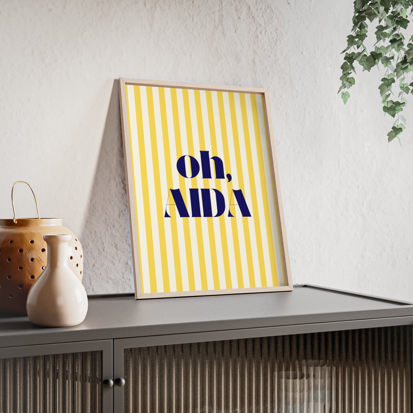 Poster with Wooden Frame - OH AIDA Yellow White Stripes