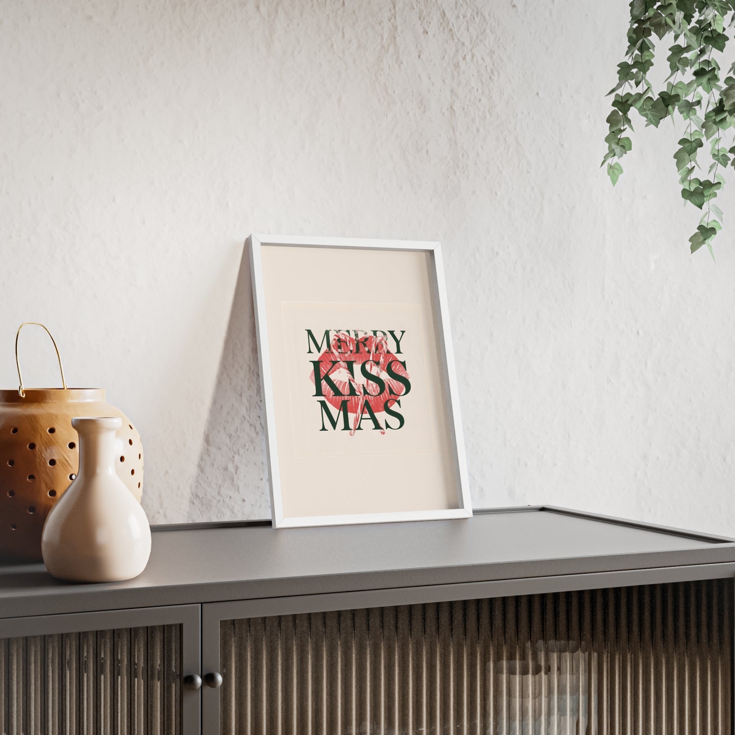 Wandposter mit Holzrahmen - Merry Kiss-Mas