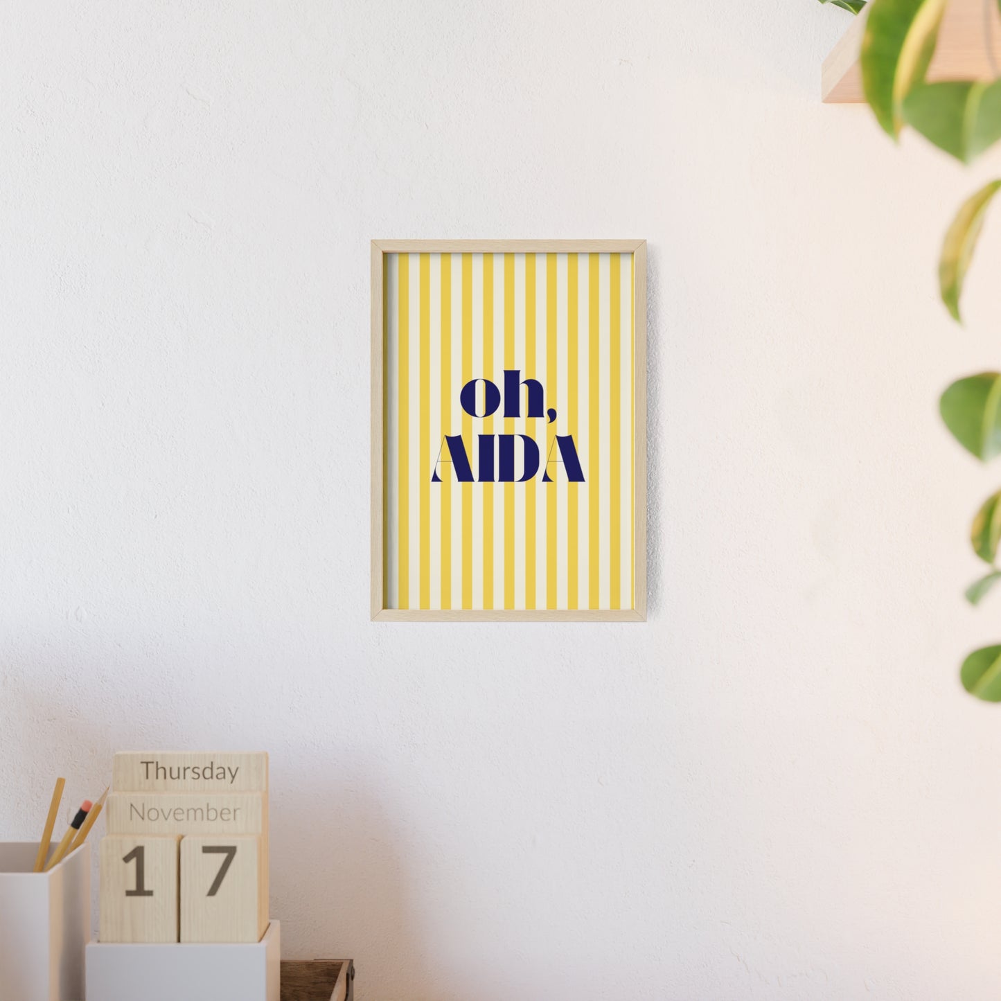 Poster with Wooden Frame - OH AIDA Yellow White Stripes