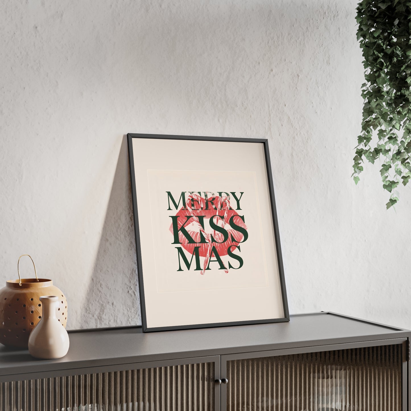 Wandposter mit Holzrahmen - Merry Kiss-Mas