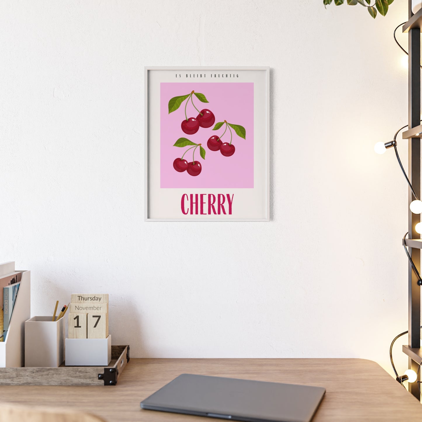 Wandposter mit Holzrahmen - Cherry Pink