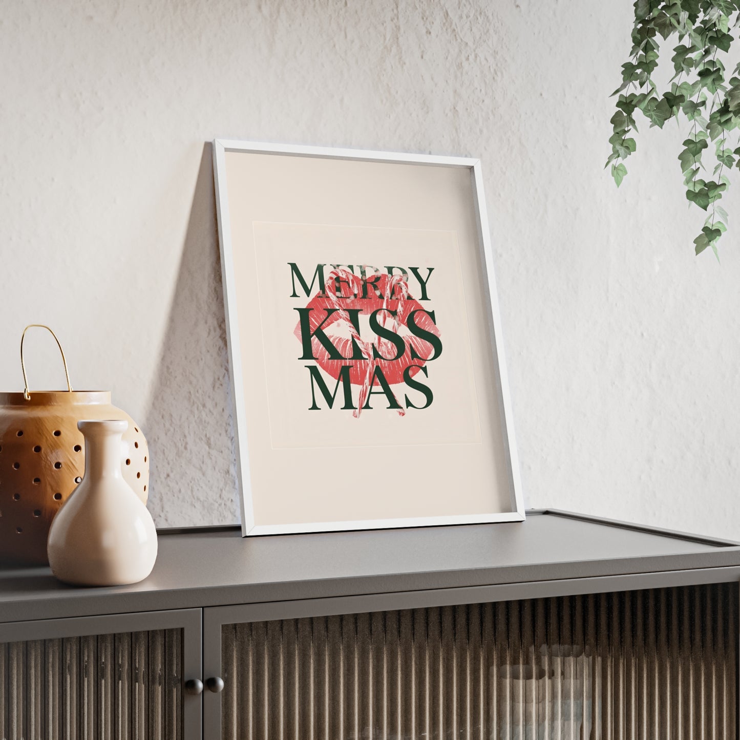 Wandposter mit Holzrahmen - Merry Kiss-Mas
