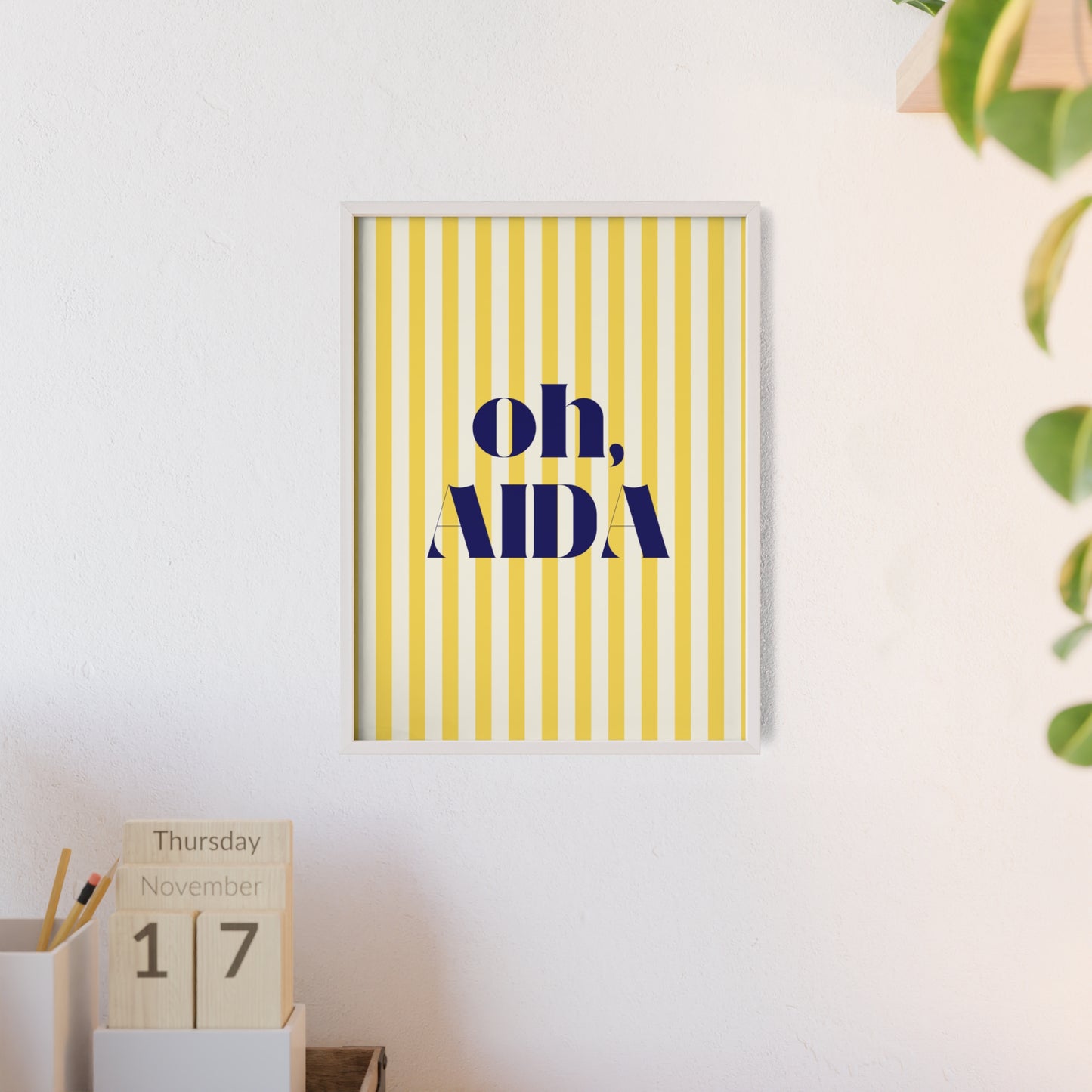 Poster with Wooden Frame - OH AIDA Yellow White Stripes