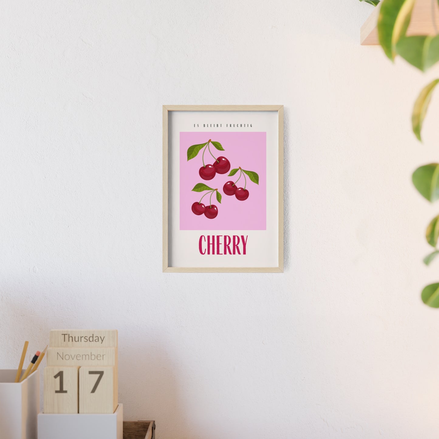 Wandposter mit Holzrahmen - Cherry Pink
