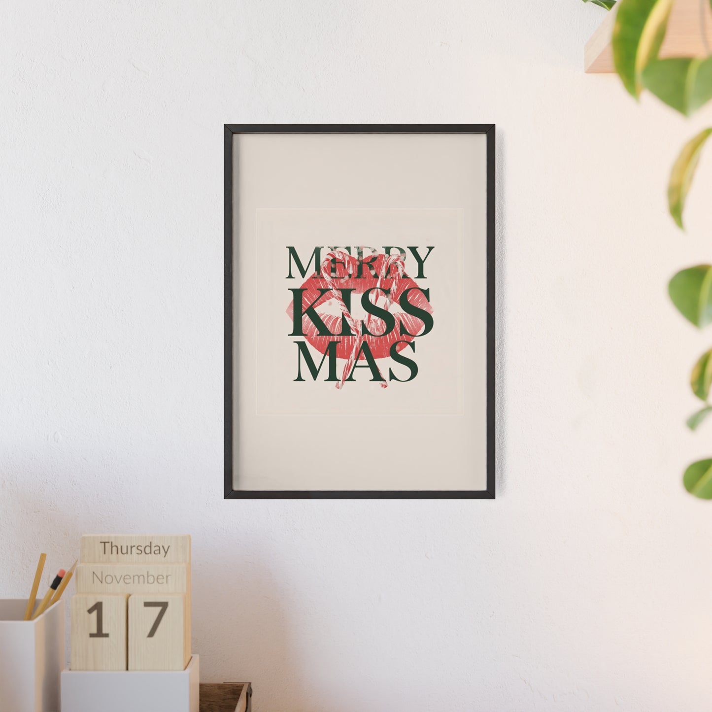 Wandposter mit Holzrahmen - Merry Kiss-Mas