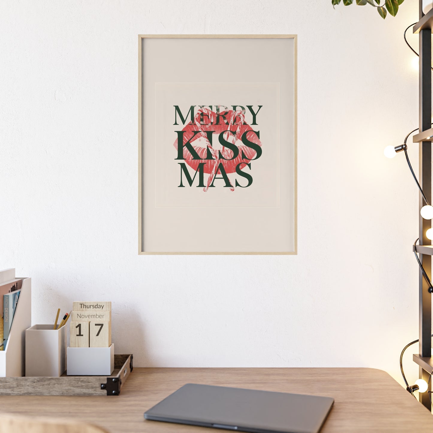 Wandposter mit Holzrahmen - Merry Kiss-Mas
