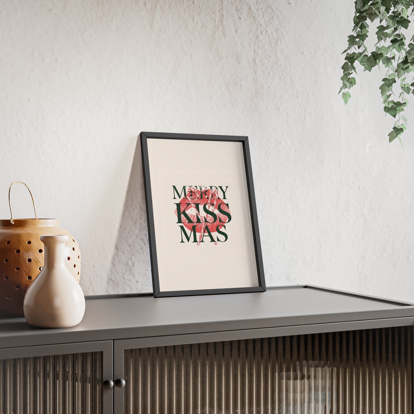 Wandposter mit Holzrahmen - Merry Kiss-Mas