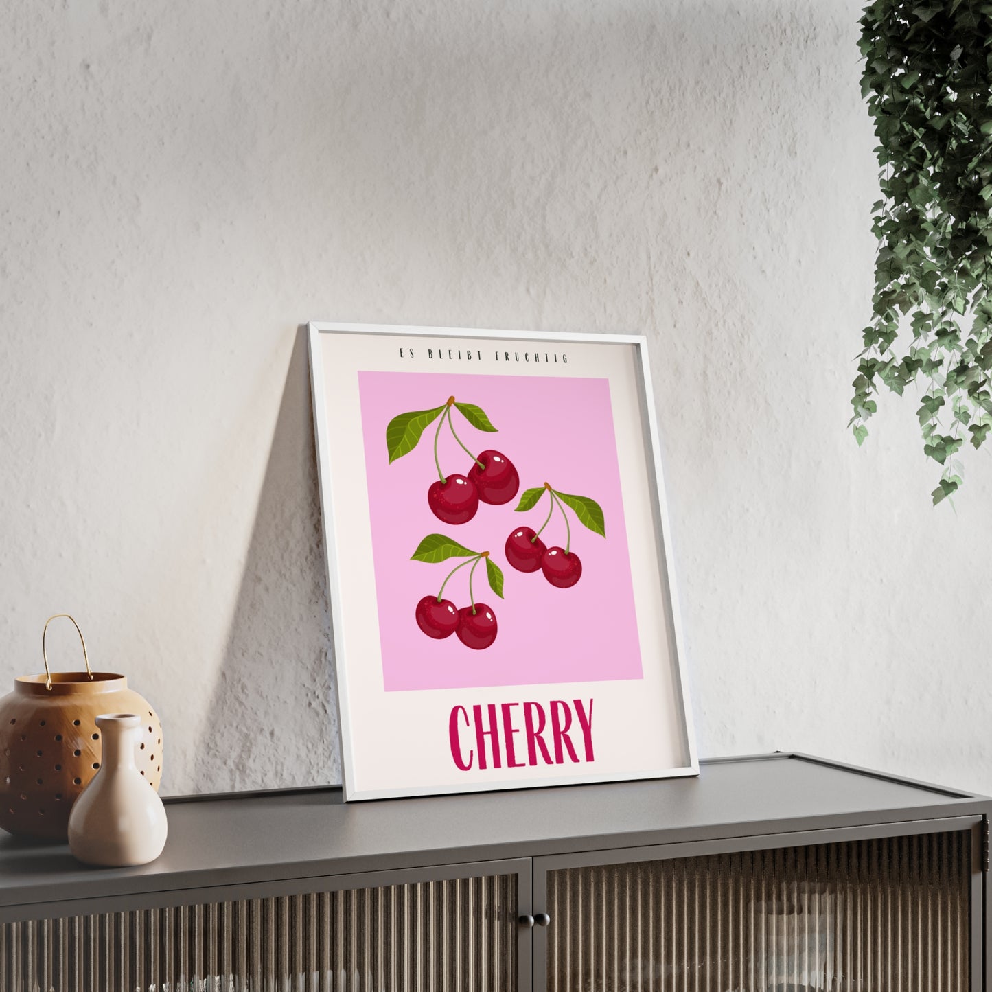 Wandposter mit Holzrahmen - Cherry Pink