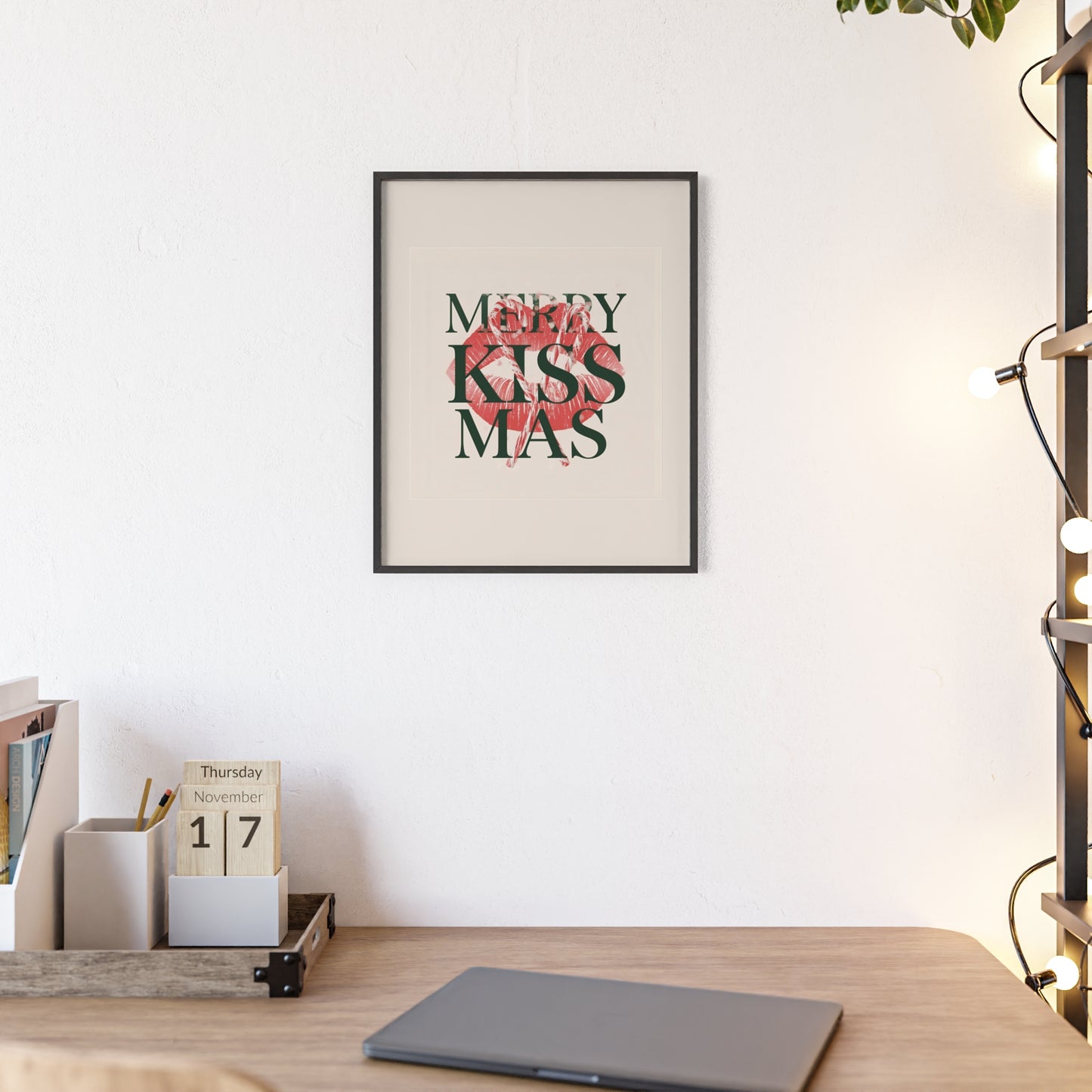 Wandposter mit Holzrahmen - Merry Kiss-Mas