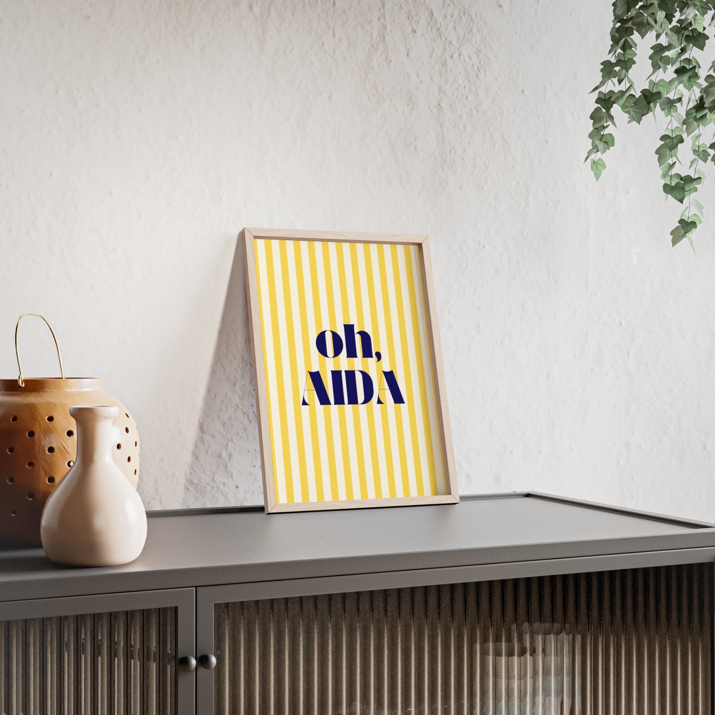 Poster with Wooden Frame - OH AIDA Yellow White Stripes