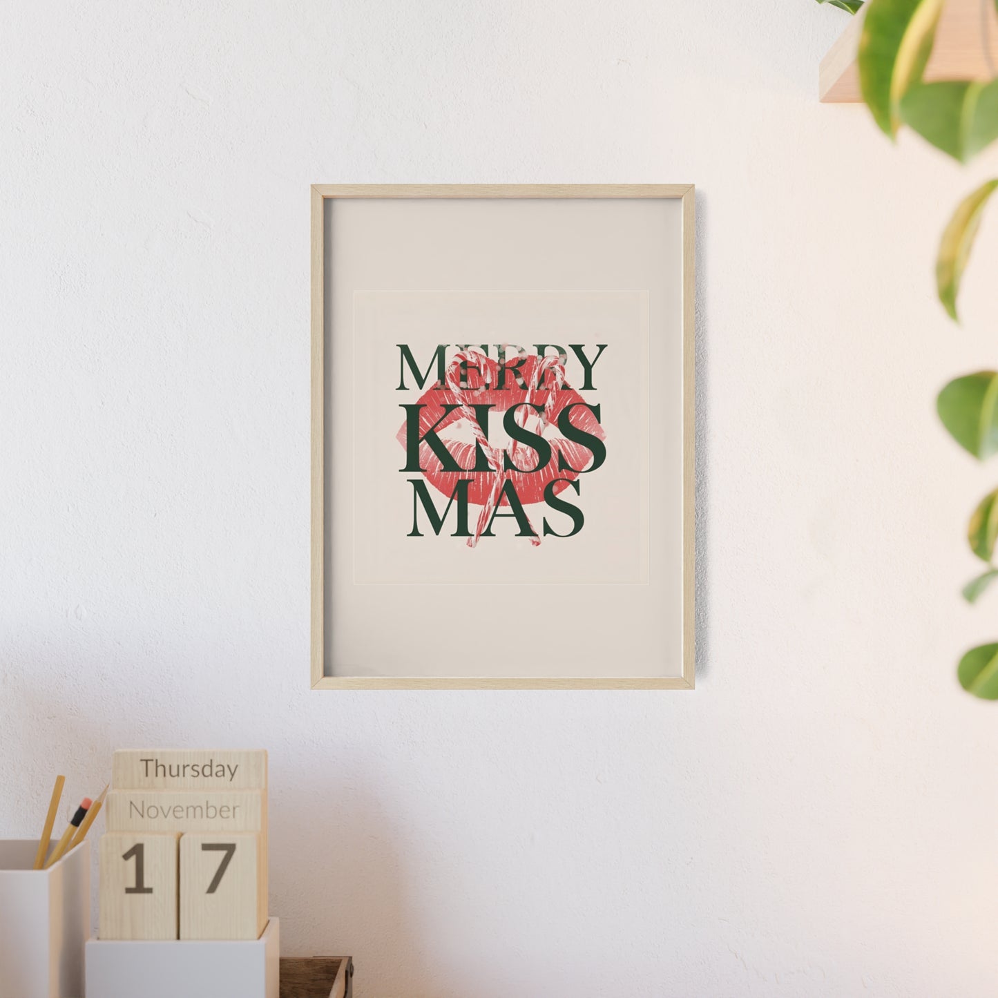 Wandposter mit Holzrahmen - Merry Kiss-Mas