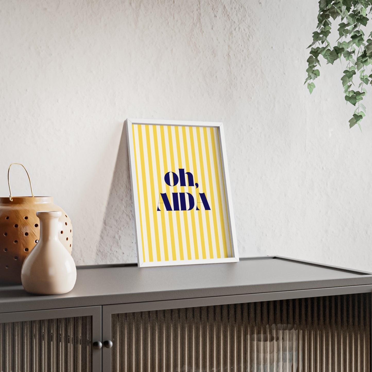 Poster with Wooden Frame - OH AIDA Yellow White Stripes