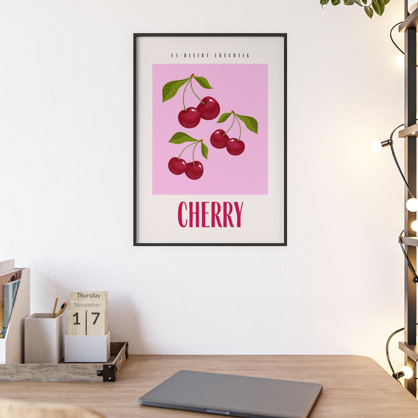 Wandposter mit Holzrahmen - Cherry Pink