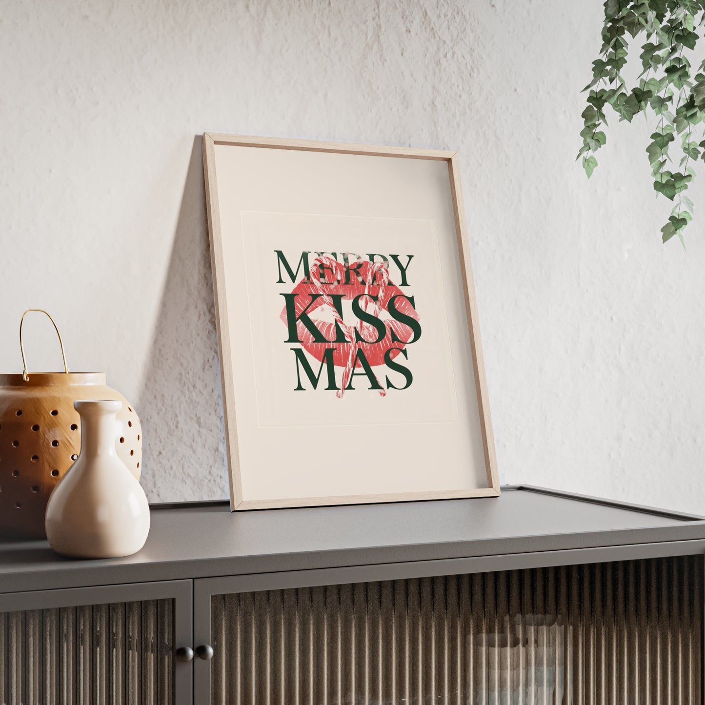 Wandposter mit Holzrahmen - Merry Kiss-Mas