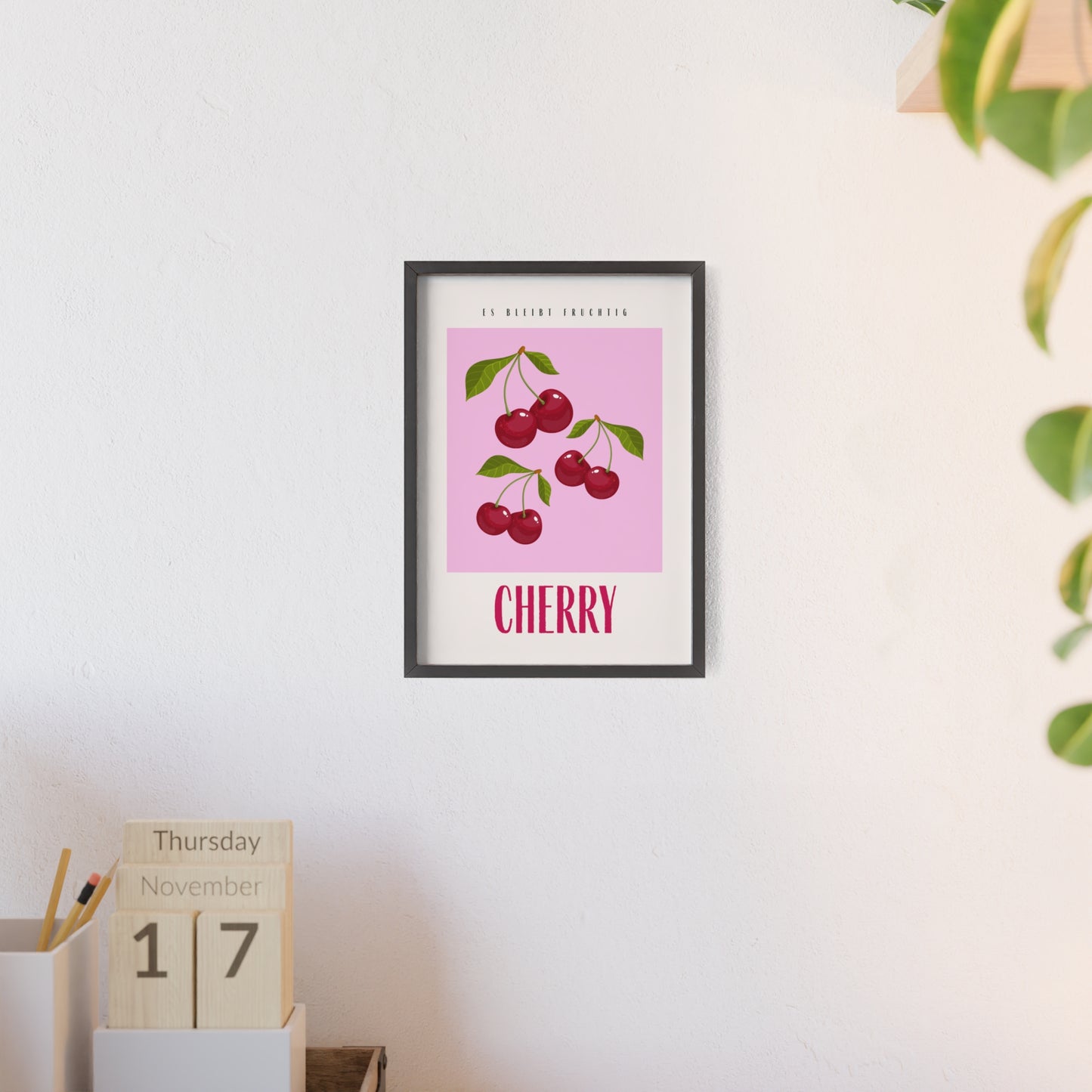 Wandposter mit Holzrahmen - Cherry Pink