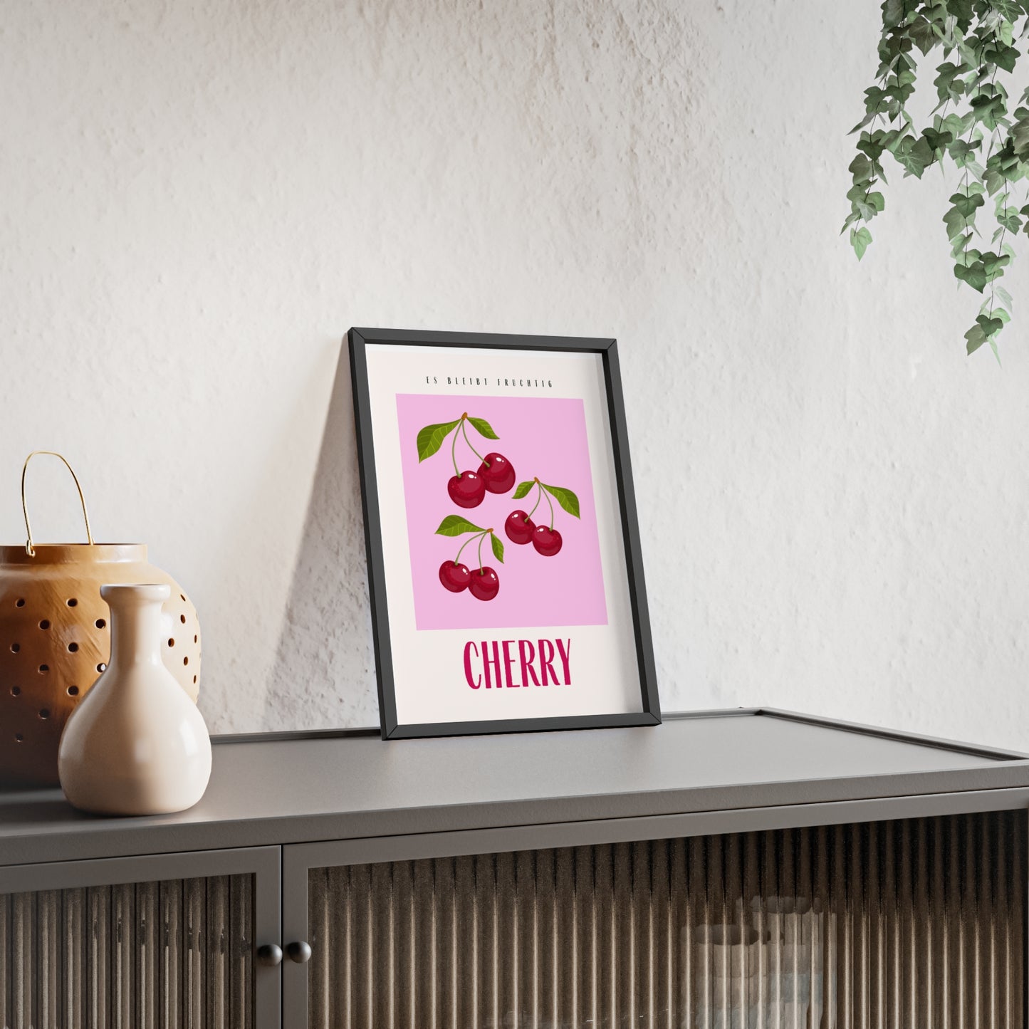 Wandposter mit Holzrahmen - Cherry Pink