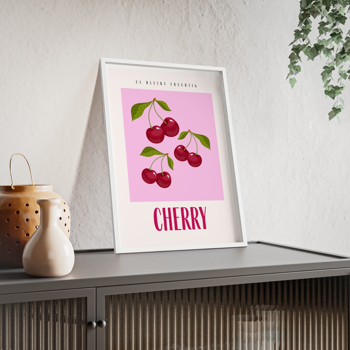 Wandposter mit Holzrahmen - Cherry Pink