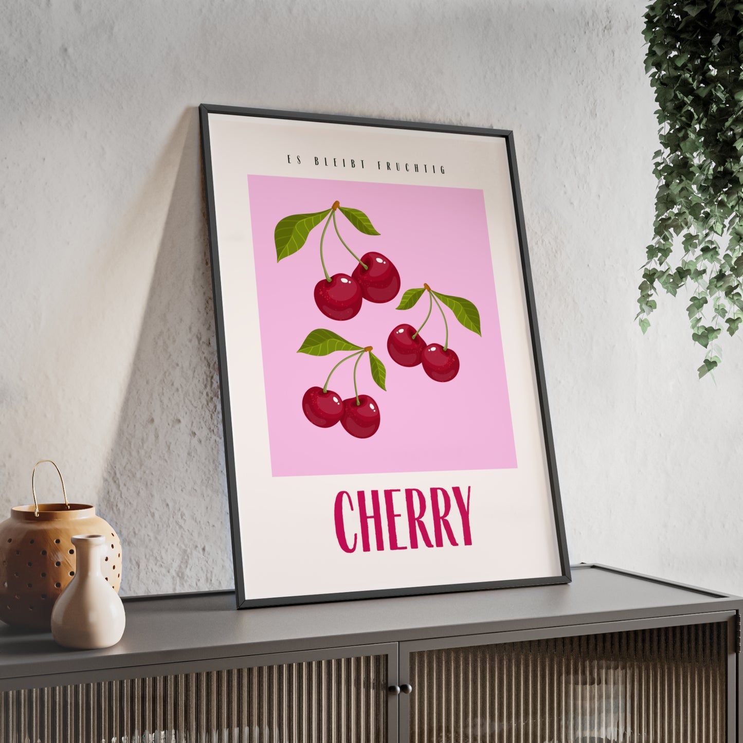 Wandposter mit Holzrahmen - Cherry Pink