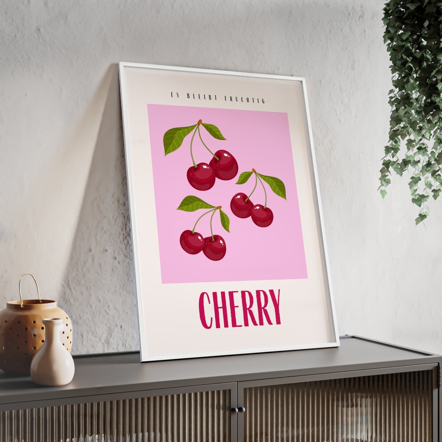 Wandposter mit Holzrahmen - Cherry Pink