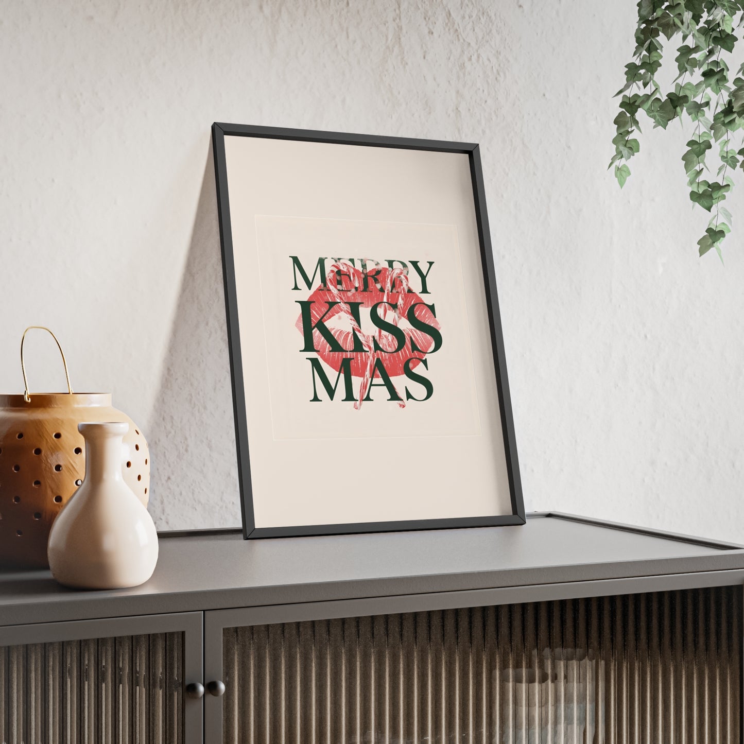 Wandposter mit Holzrahmen - Merry Kiss-Mas