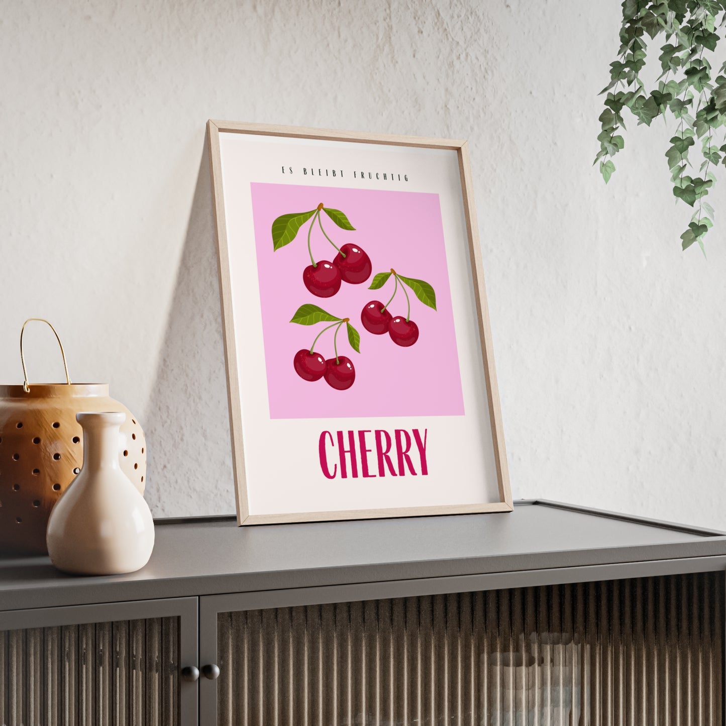Wandposter mit Holzrahmen - Cherry Pink