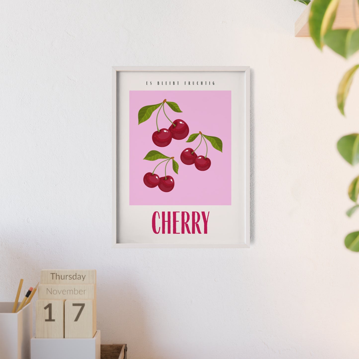 Wandposter mit Holzrahmen - Cherry Pink