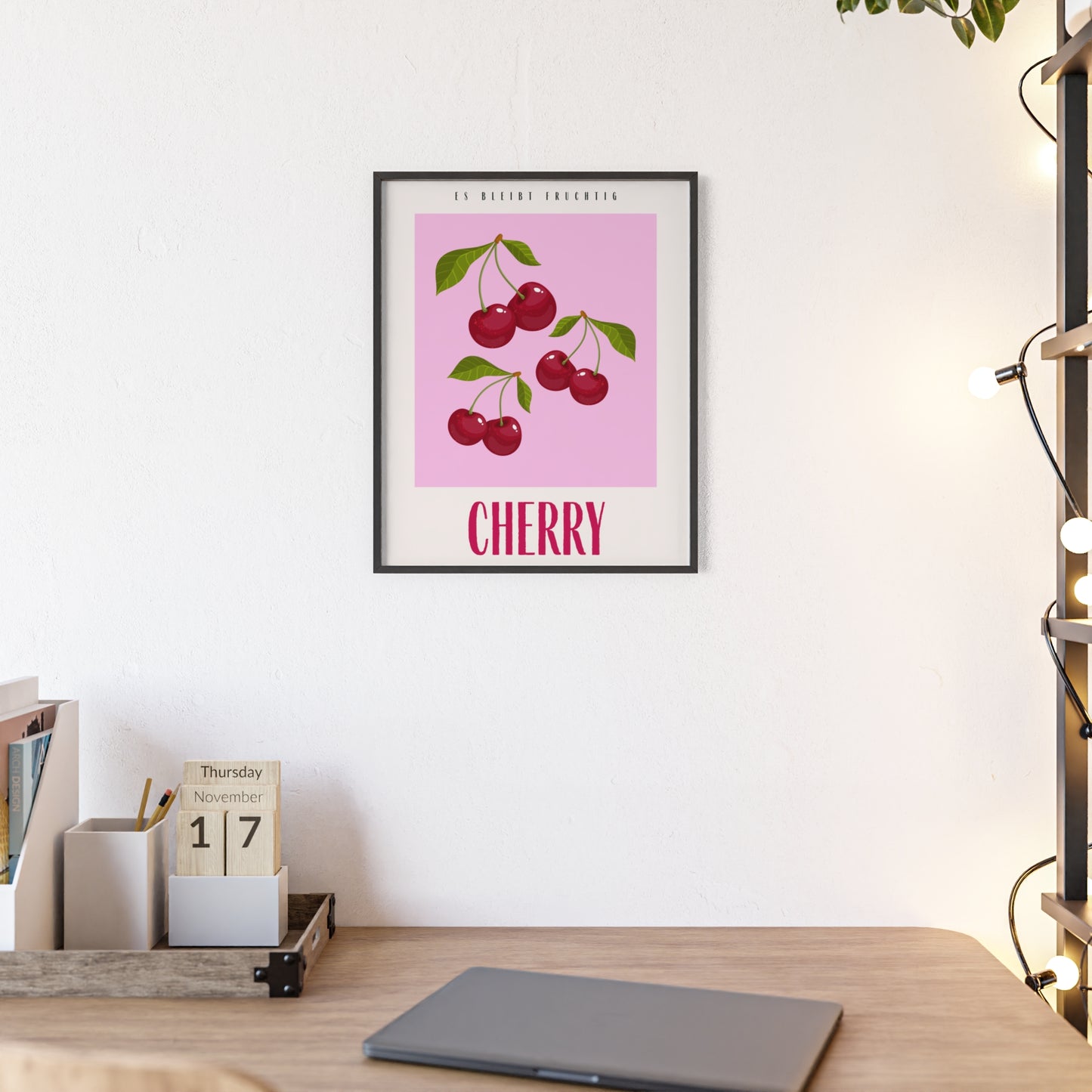 Wandposter mit Holzrahmen - Cherry Pink