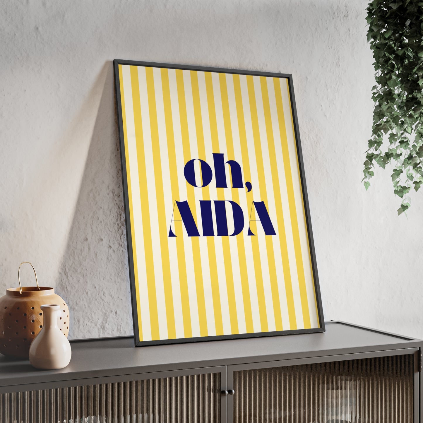 Poster with Wooden Frame - OH AIDA Yellow White Stripes