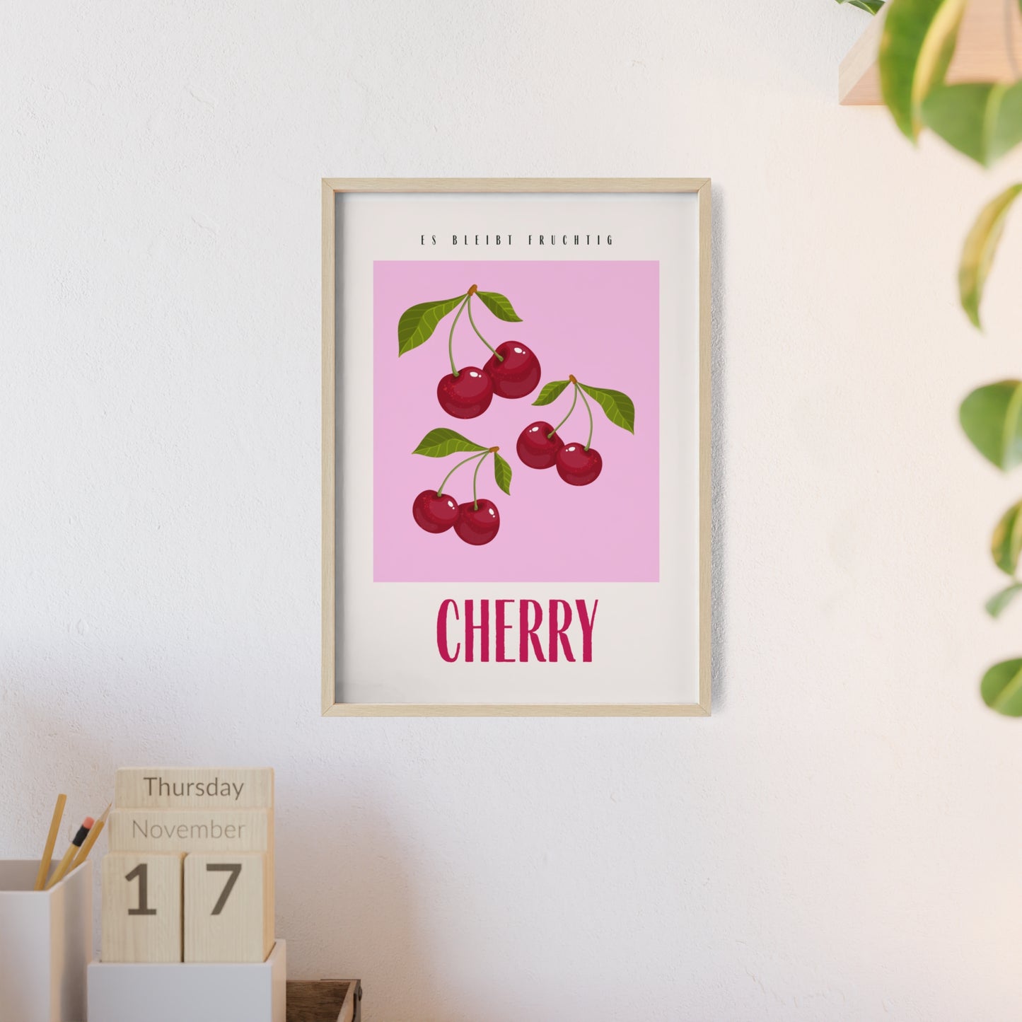Wandposter mit Holzrahmen - Cherry Pink