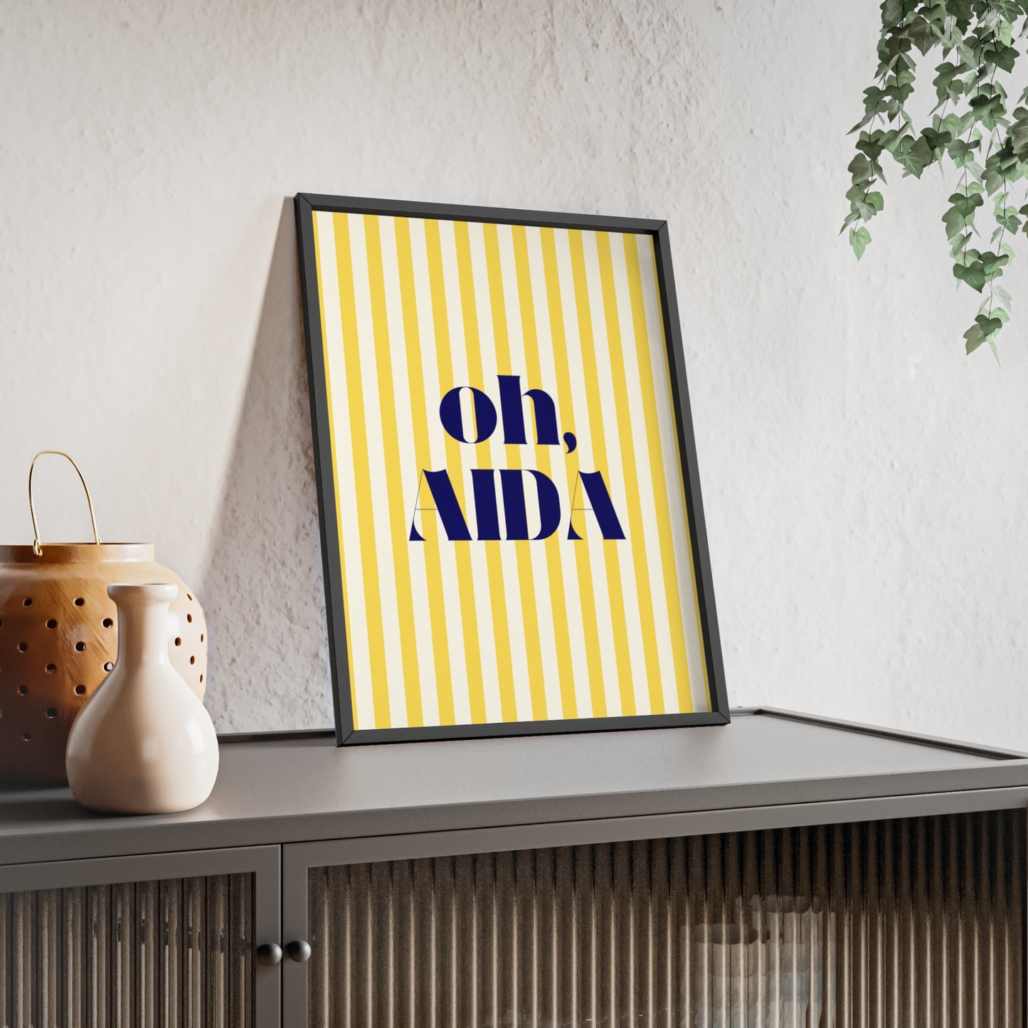 Poster with Wooden Frame - OH AIDA Yellow White Stripes