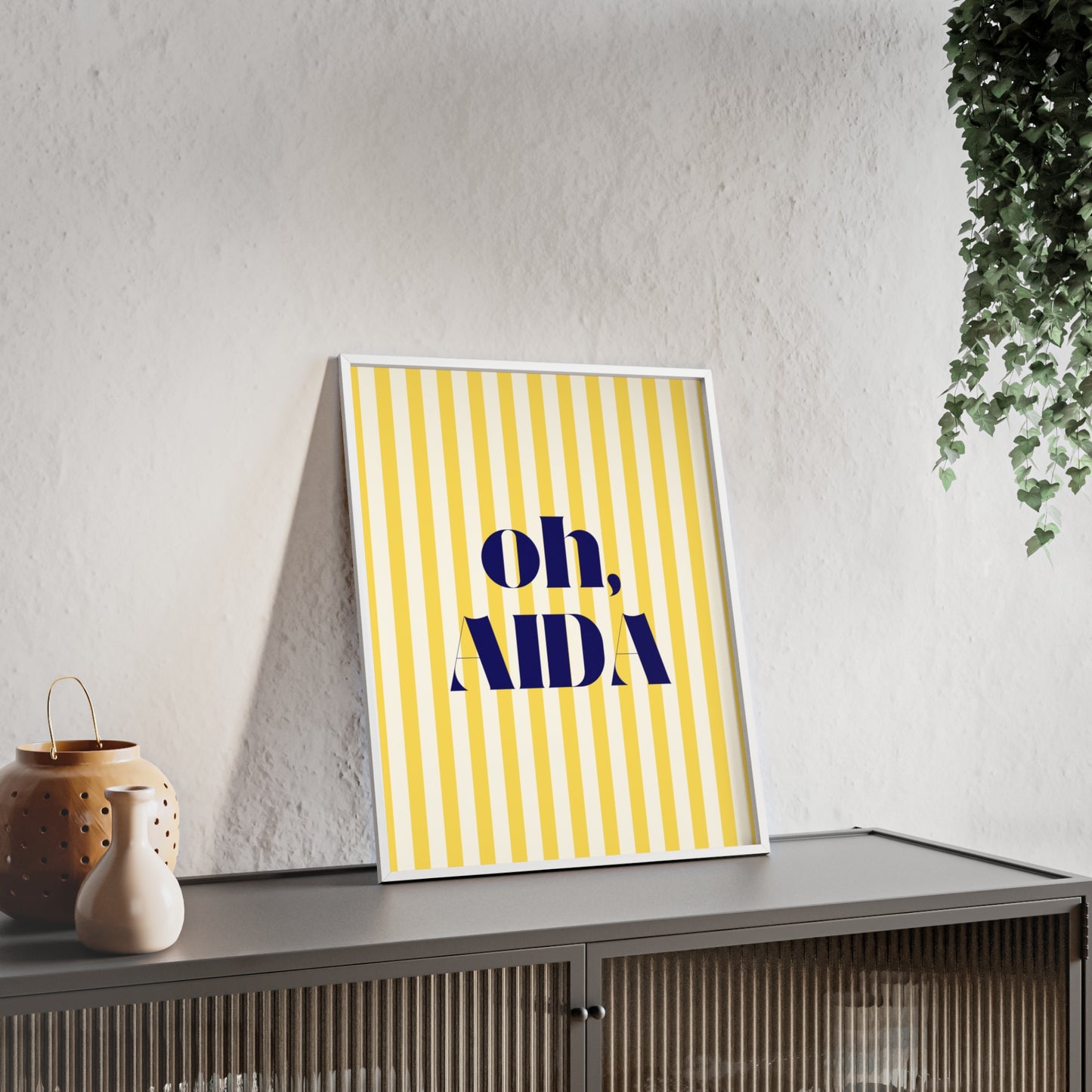 Poster with Wooden Frame - OH AIDA Yellow White Stripes