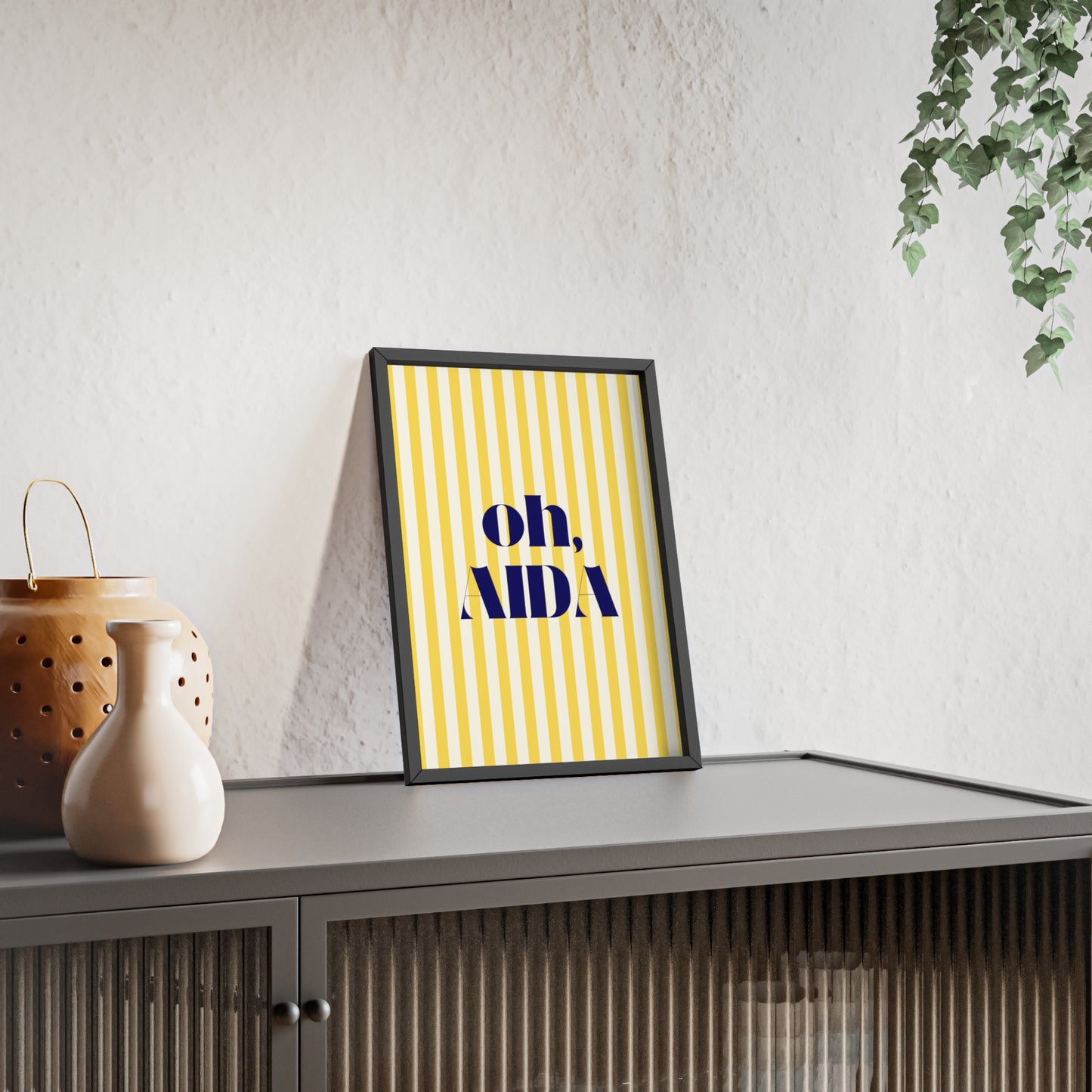 Poster with Wooden Frame - OH AIDA Yellow White Stripes