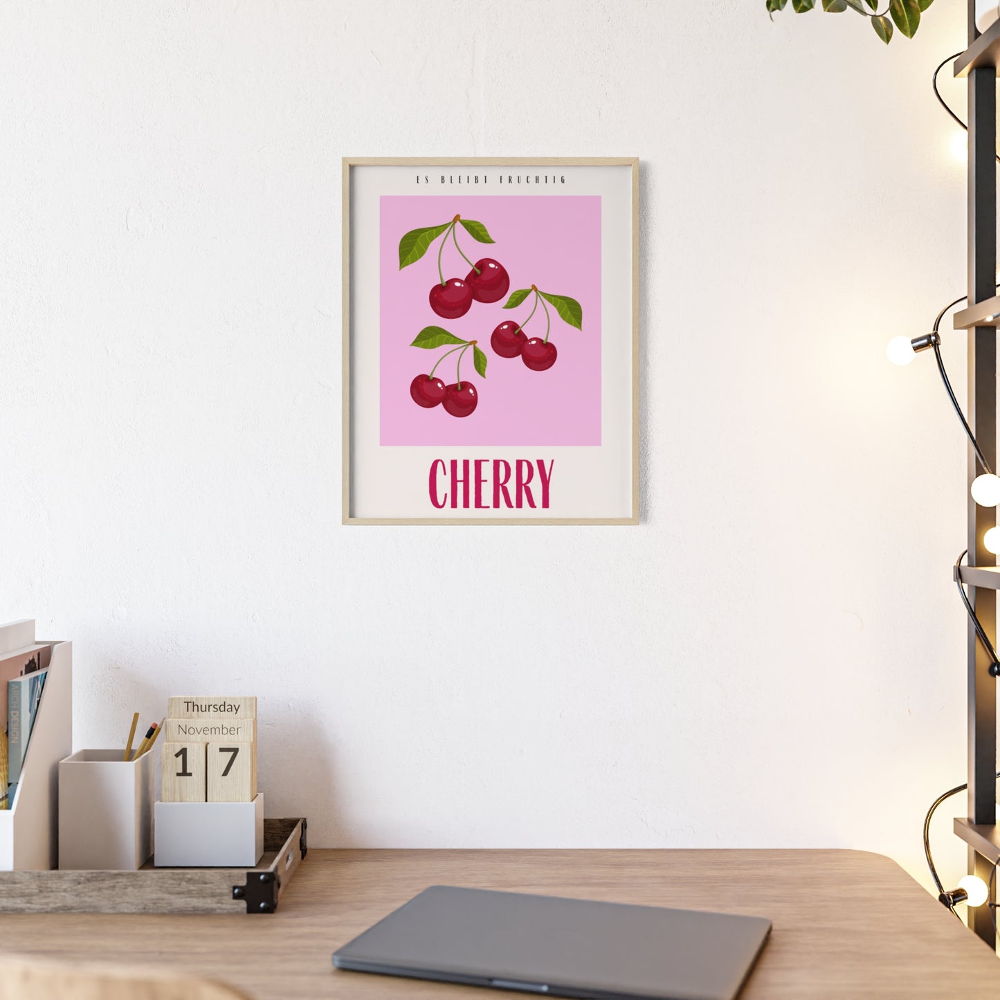 Wandposter mit Holzrahmen - Cherry Pink