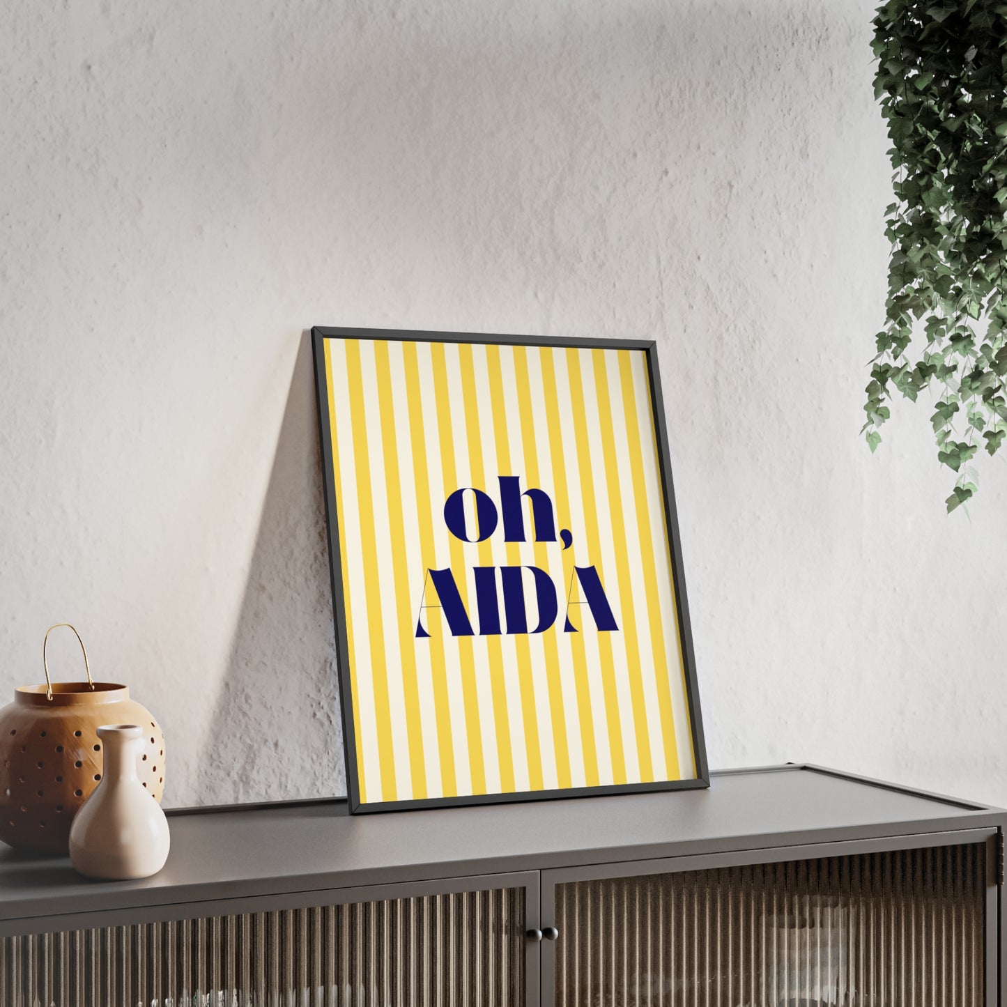 Poster with Wooden Frame - OH AIDA Yellow White Stripes