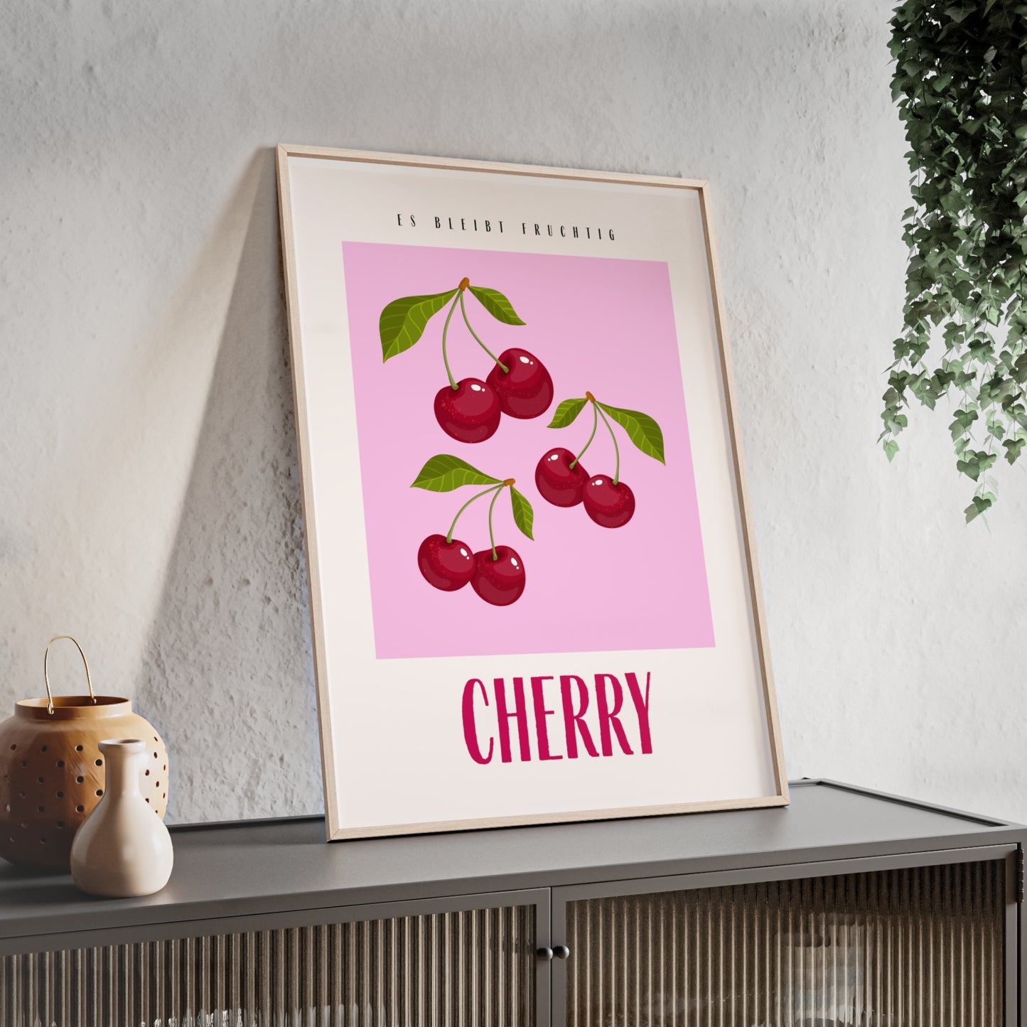 Wandposter mit Holzrahmen - Cherry Pink