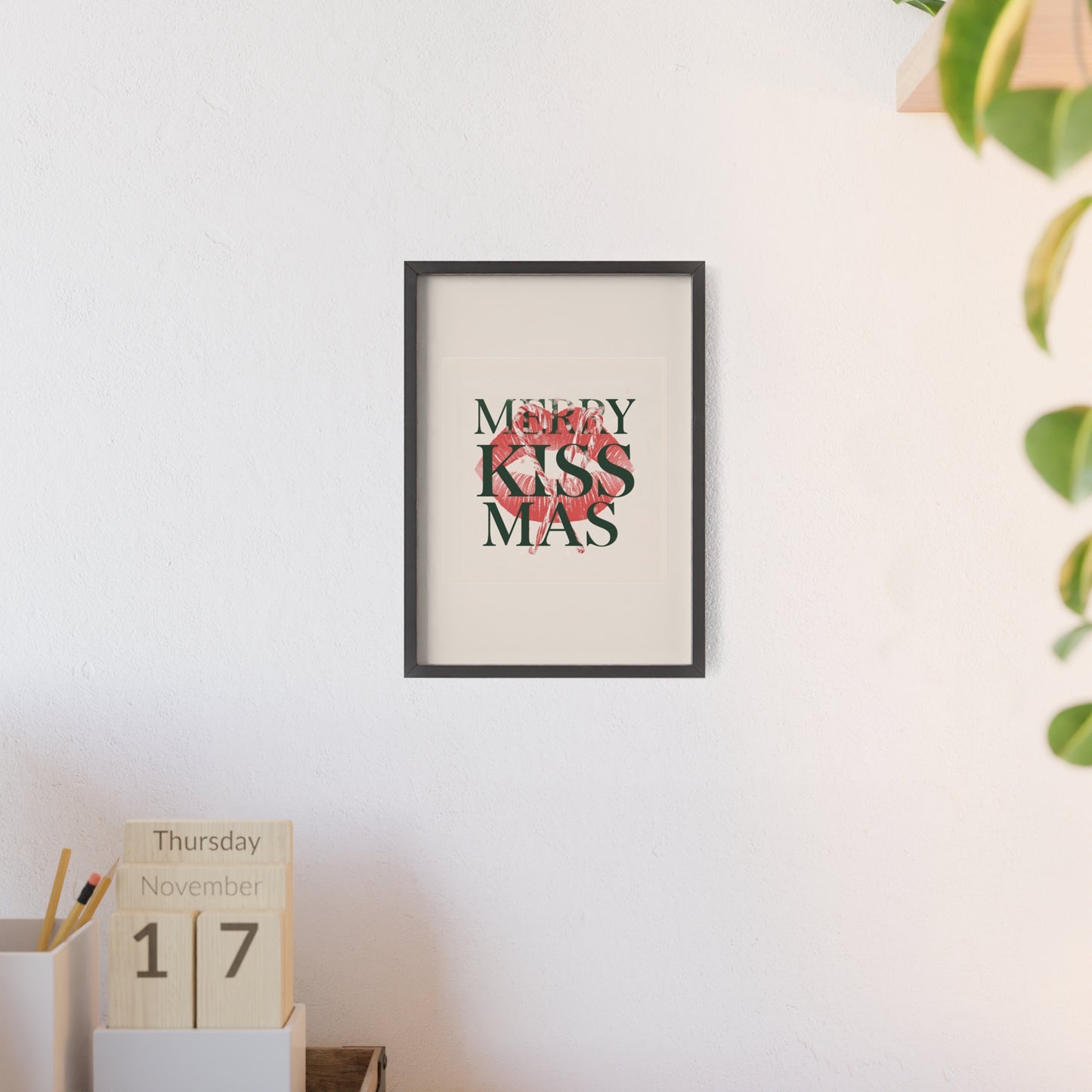 Wandposter mit Holzrahmen - Merry Kiss-Mas