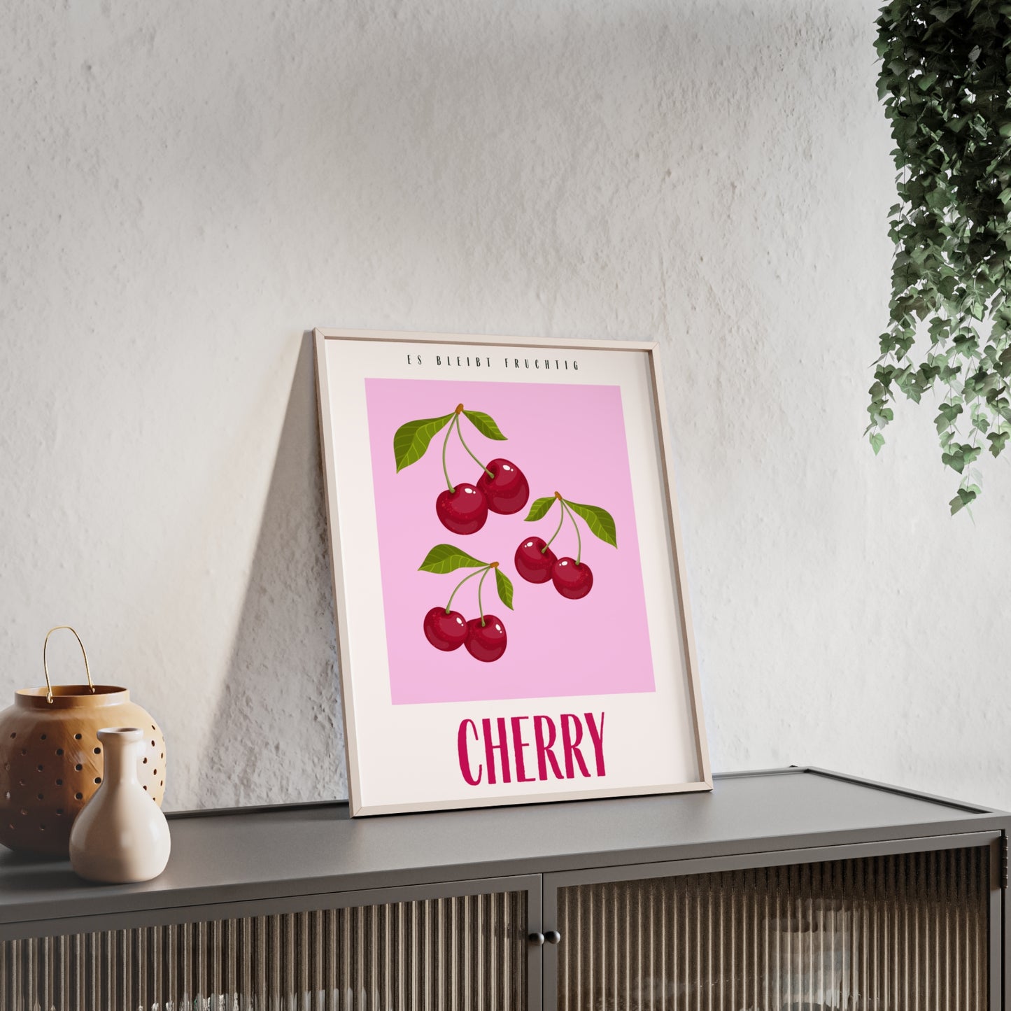 Wandposter mit Holzrahmen - Cherry Pink