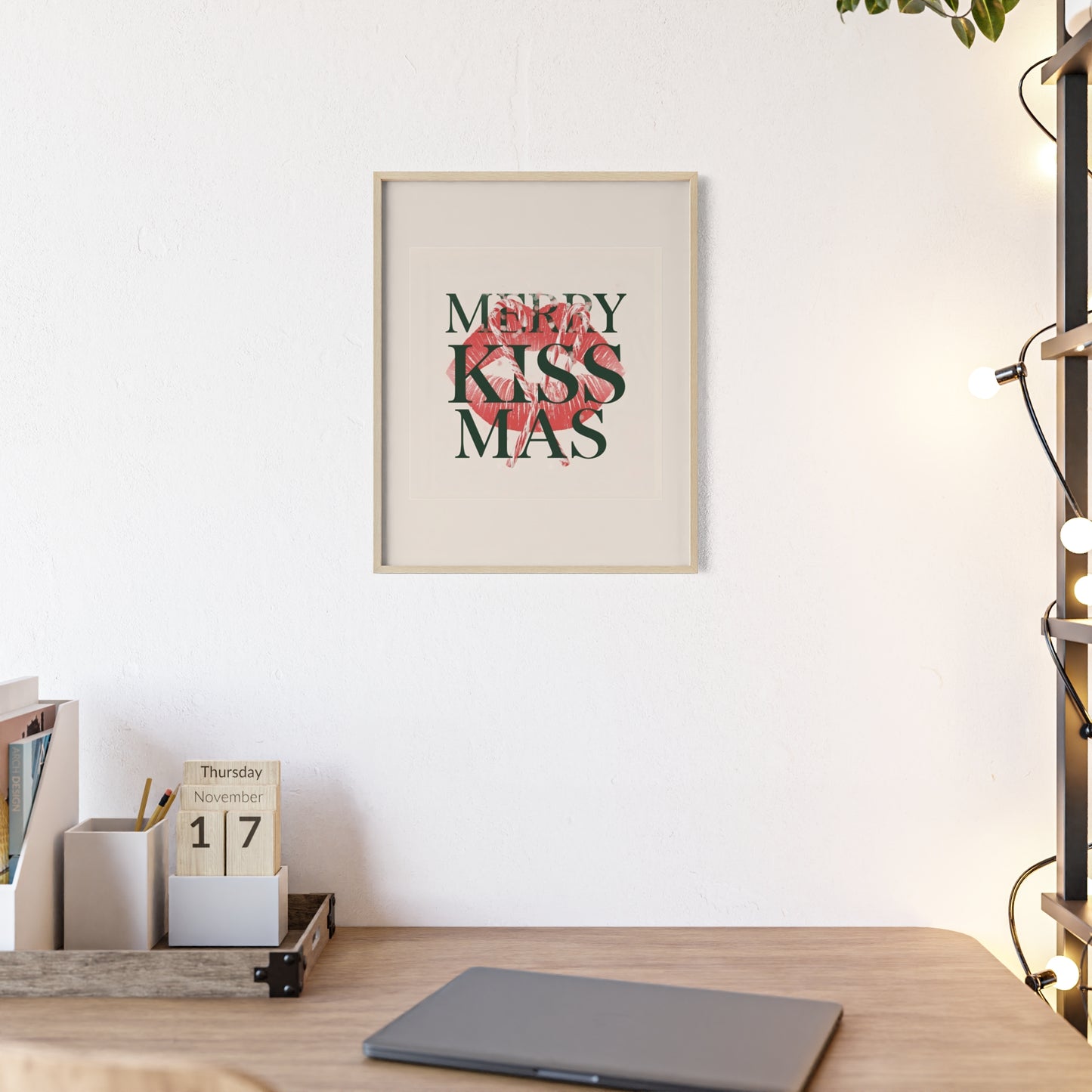 Wandposter mit Holzrahmen - Merry Kiss-Mas