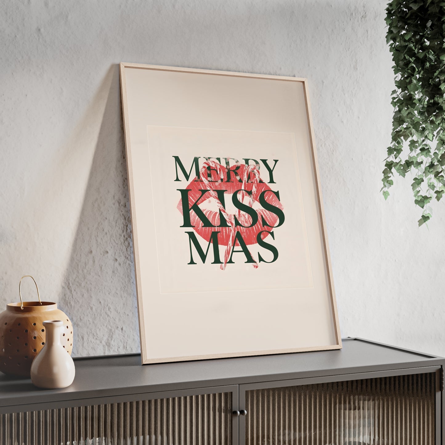 Wandposter mit Holzrahmen - Merry Kiss-Mas