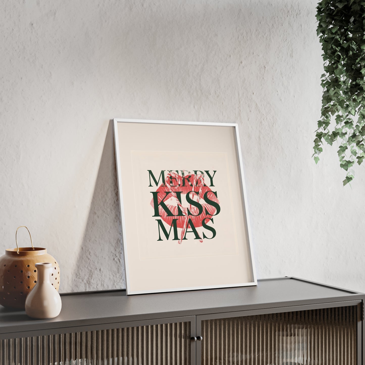 Wandposter mit Holzrahmen - Merry Kiss-Mas