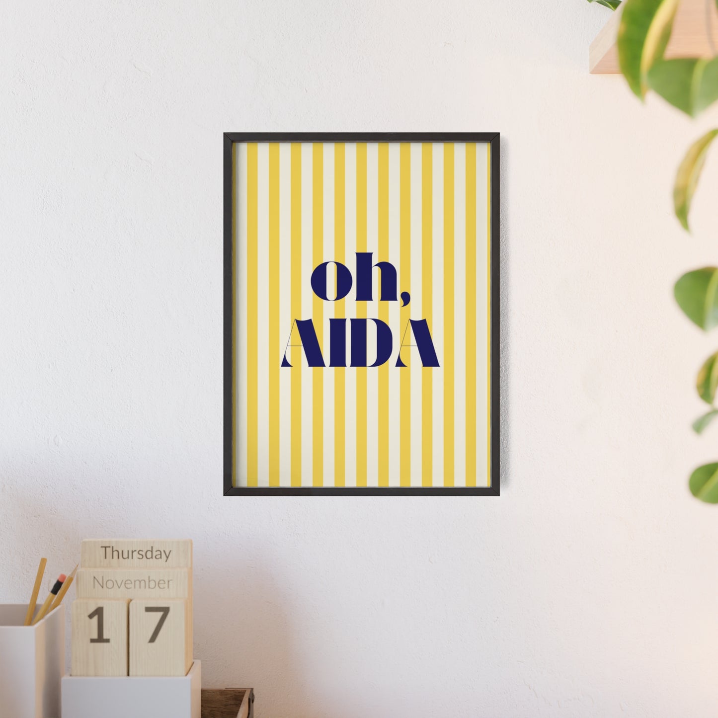 Poster with Wooden Frame - OH AIDA Yellow White Stripes