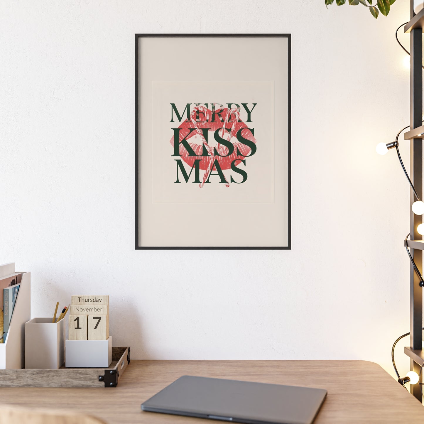 Wandposter mit Holzrahmen - Merry Kiss-Mas
