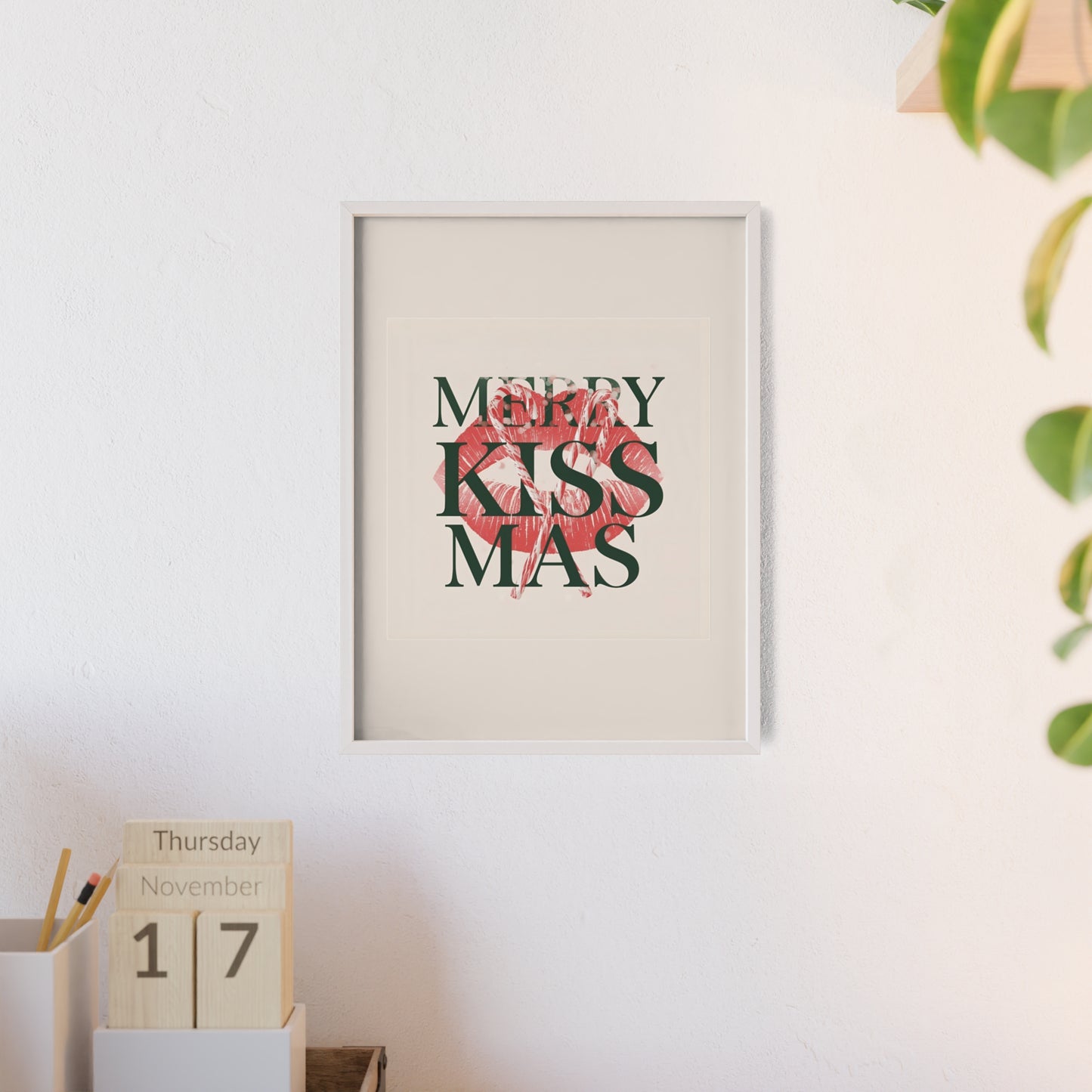 Wandposter mit Holzrahmen - Merry Kiss-Mas